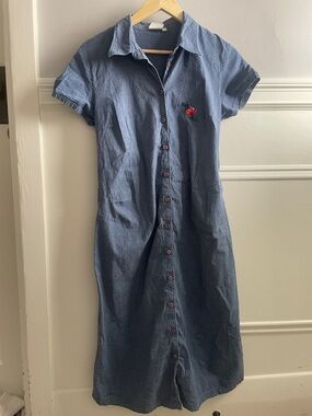 Vintage denim dress with floral appliqué-Size S